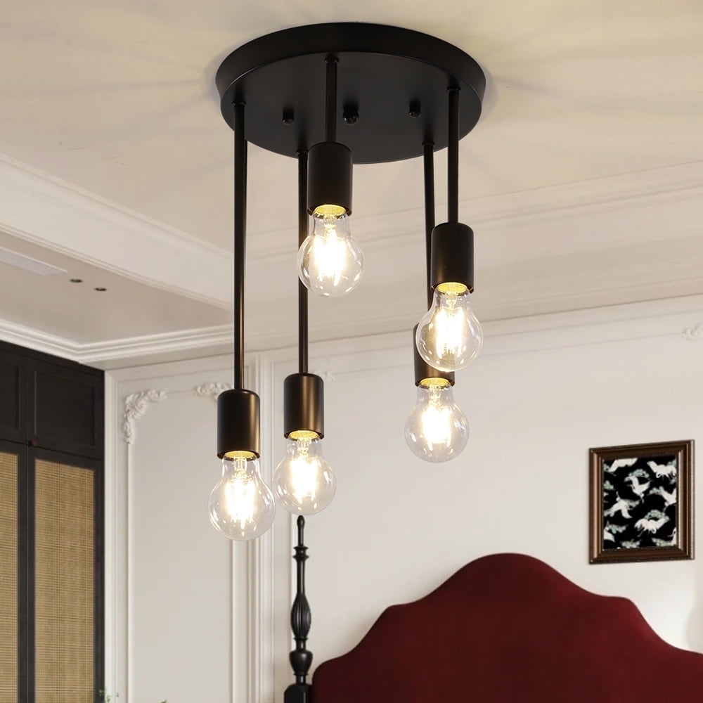 HALIGATE 5-Light Farmhouse  Ceiling Light Semi Flush Mount for House, Black Hallway Light Fixtures Kitchen Ceiling Light Fixtures for Living Room Foyer, E26 Base