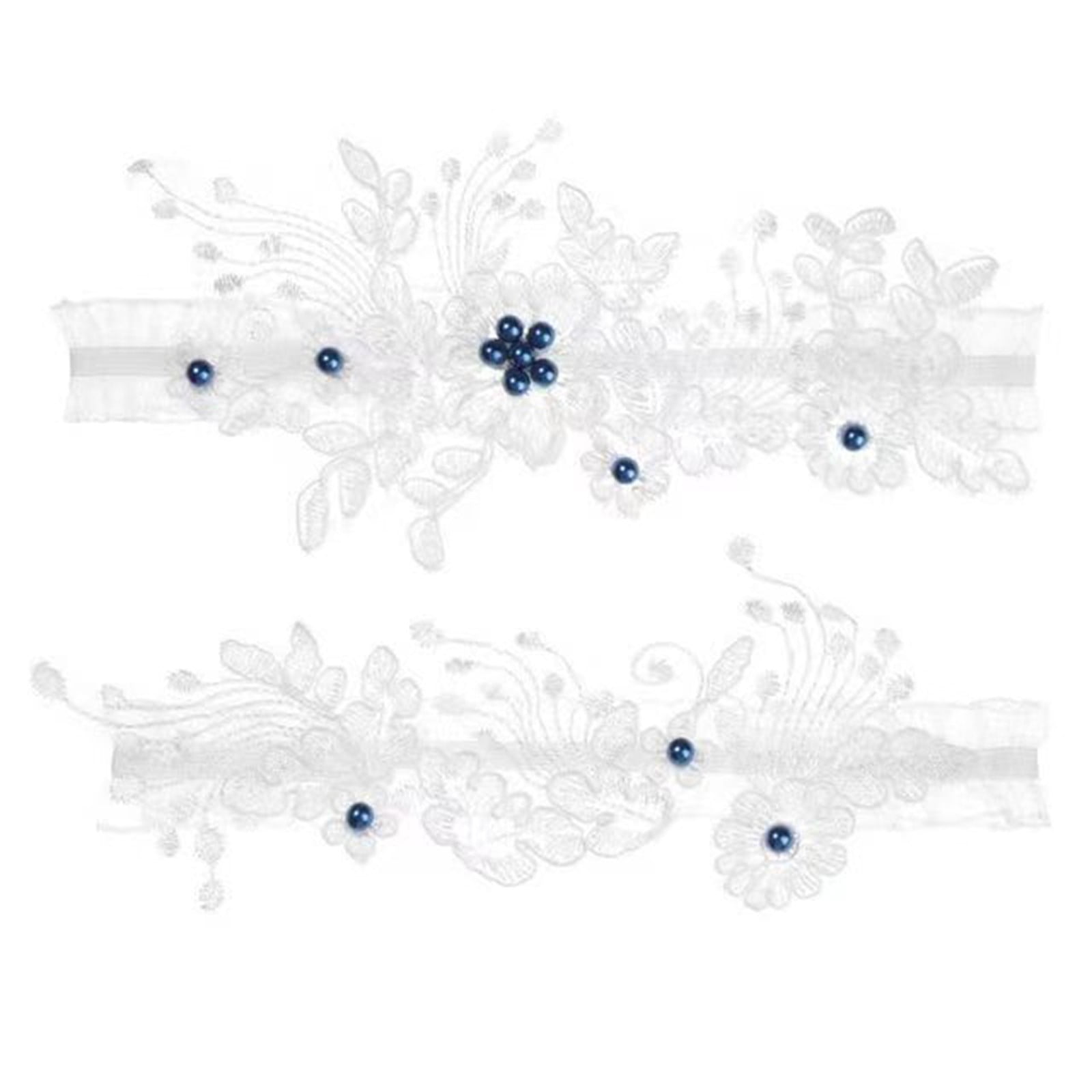 HALJEN Lace Pearl Wedding Garters Set Elastice Flower Thigh Ring Bow Garter Prom Leg Accessories