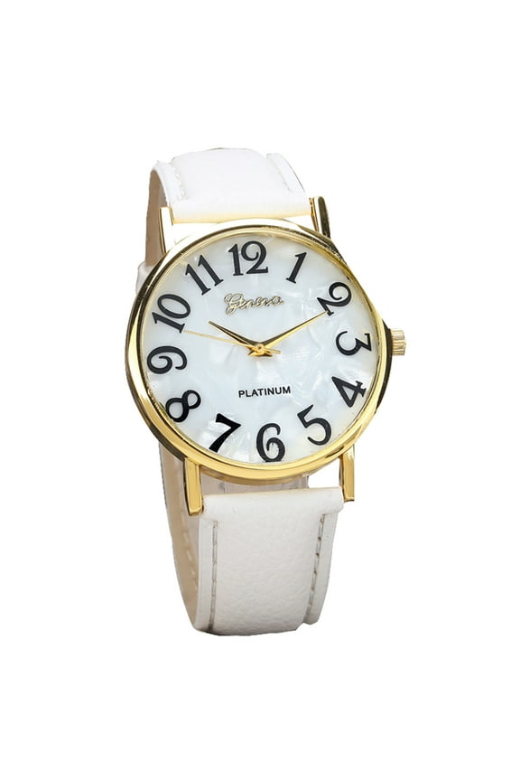 Large Number Watches for Men Women Quartz Dial Clock Leather Wrist Watch Round Case