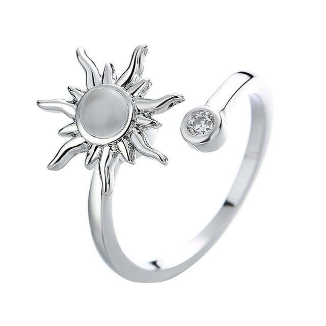 HALJEN Novel Rotatable Ring Adjustable Zircon Flower