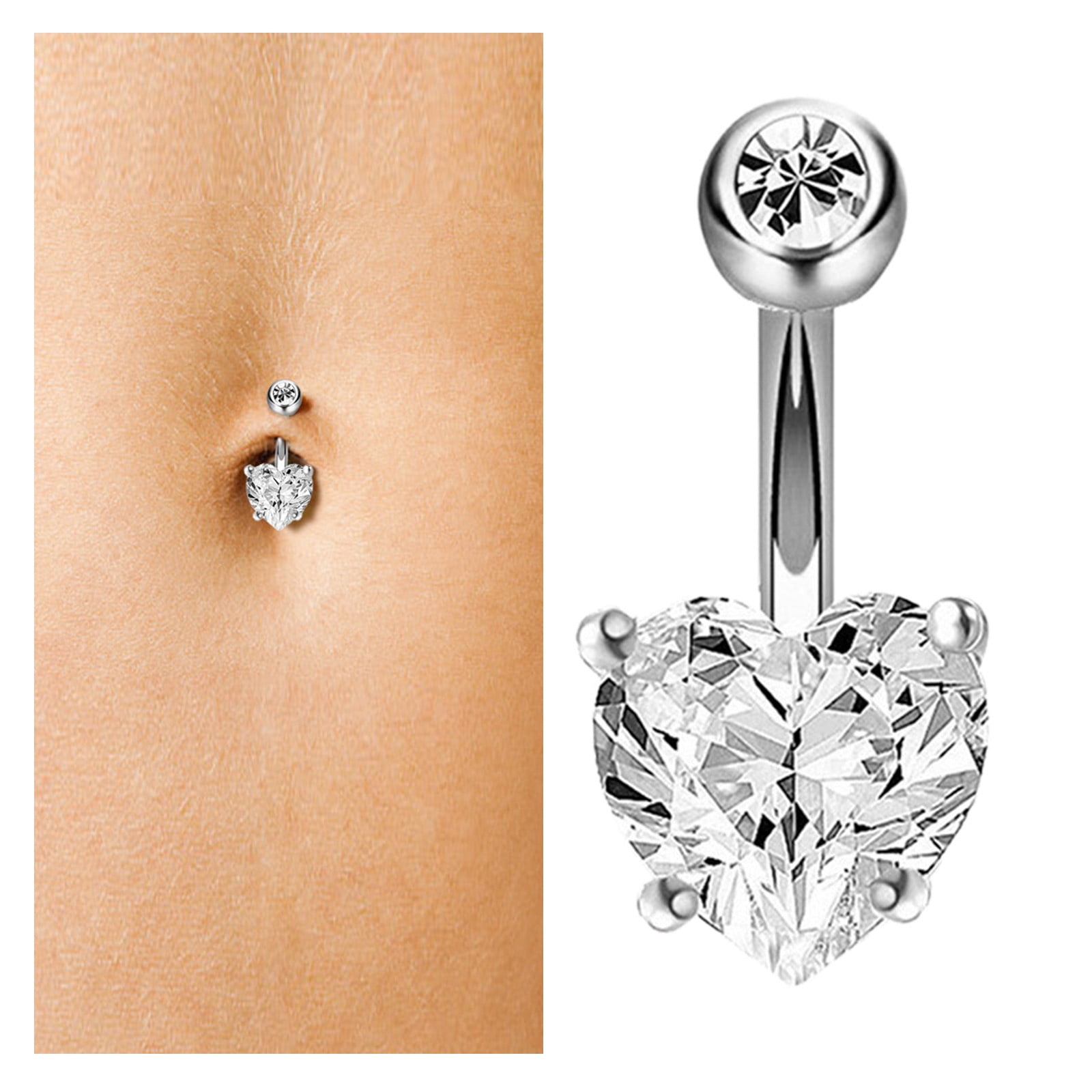 HALJEN Stainless Steel Double Rhinestone Navel Belly Button Rings HALJEN Stainless Steel Double Rhinestone Navel Belly Button Rings Geometric Shape Navel Rings Zircon Belly Navel Piercing Jewelry For Women Girls E7b8df5a 9864 4391 8719 