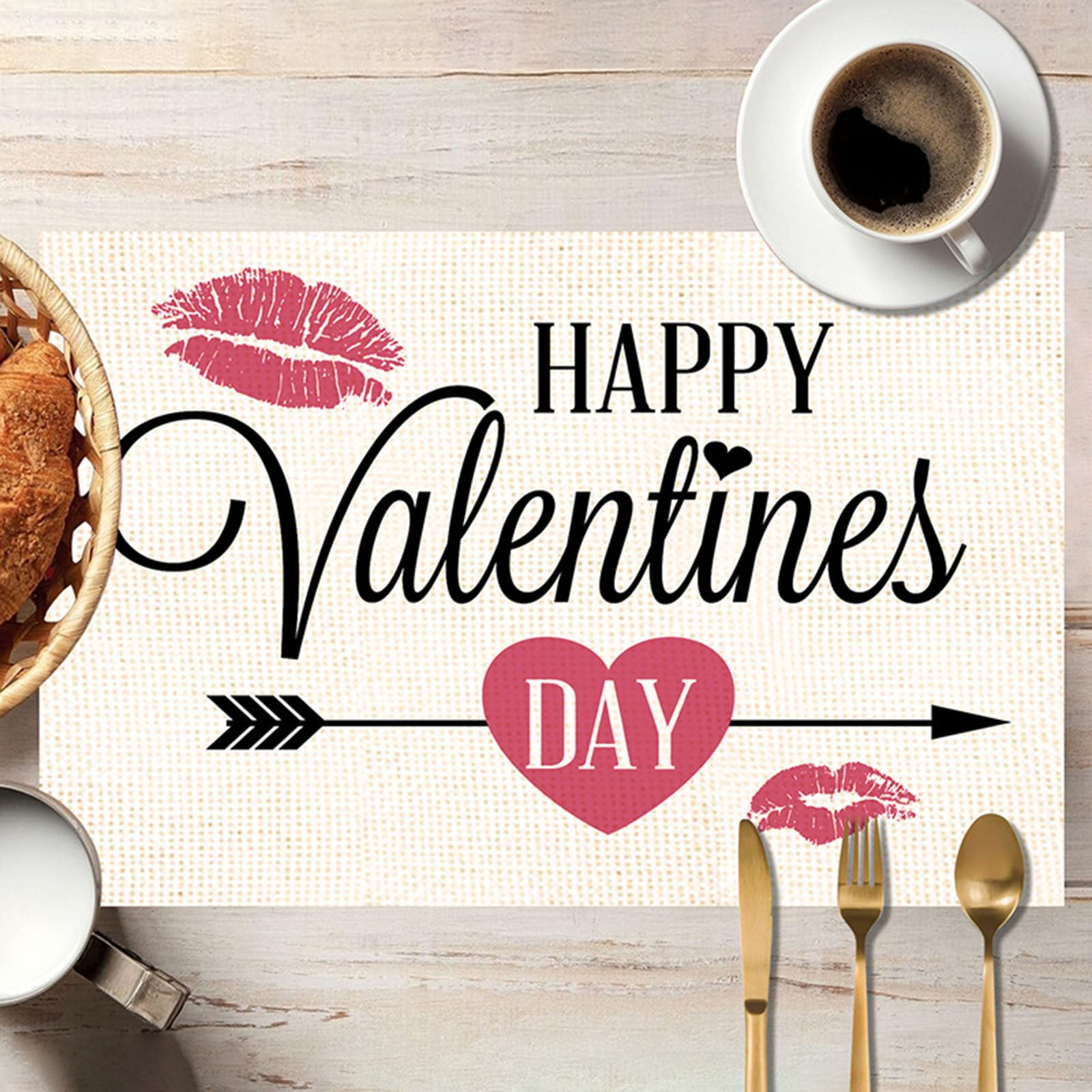 HALJEN Valentine's Day Linen Printed Insulated Square Placemat Home
