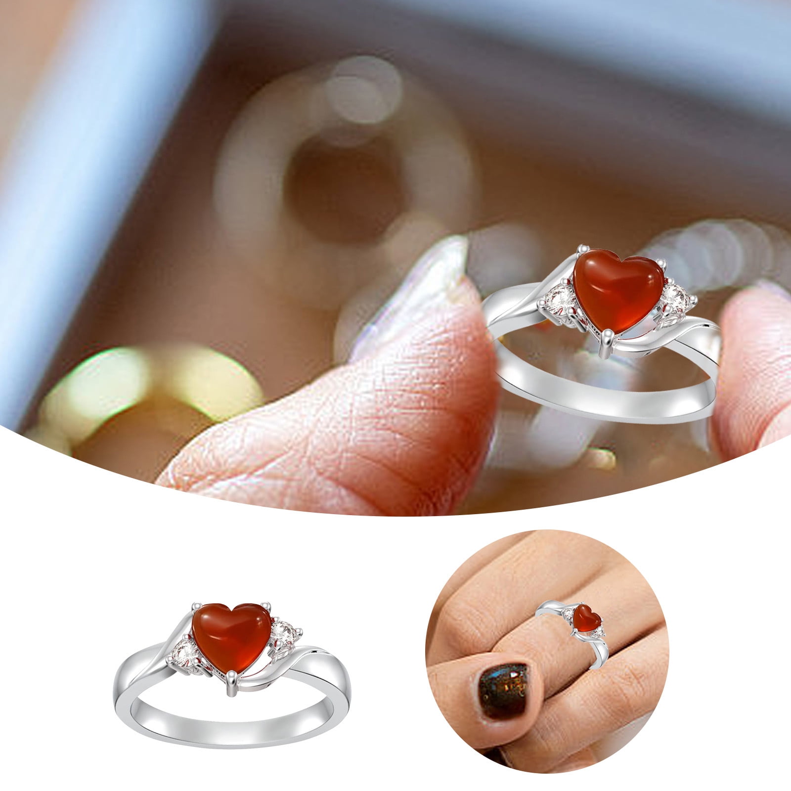 HALJEN Zircon Heart Ring for Women Girls Love Heart Charm Rings Fashion