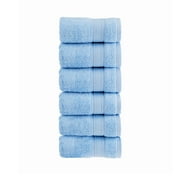 HALLEY 100% Turkish Cotton Washcloths for Body, Face, Bathroom, Hotel, Spa & Kitchen - Super Soft & Highly Absorbent Fingertip Towels - Luxury Wash Cloths Pack of 6 - Blue