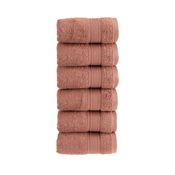 HALLEY 100% Turkish Cotton Washcloths for Body, Face, Bathroom, Hotel, Spa & Kitchen - Super Soft & Highly Absorbent Fingertip Towels - Luxury Wash Cloths (Pack of 6 - Cognac)
