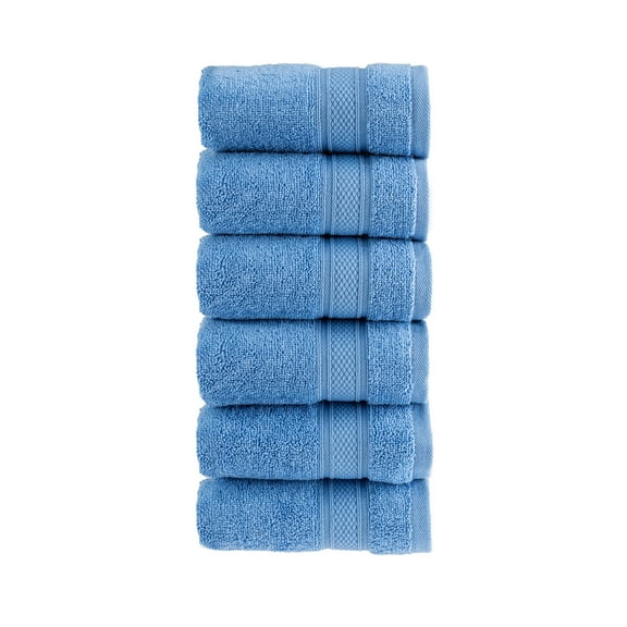 HALLEY 100% Turkish Cotton Washcloths for Body, Face, Bathroom, Hotel, Spa & Kitchen - Super Soft & Highly Absorbent Fingertip Towels - Luxury Wash Cloths (Pack of 6 - Dark Blue)