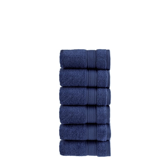 HALLEY 100% Turkish Cotton Washcloths for Body, Face, Bathroom, Hotel, Spa & Kitchen - Super Soft & Highly Absorbent Fingertip Towels - Luxury Wash Cloths (Pack of 6 - Night Blue)