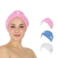 thumbnail image 1 of HALLEY Cotton Hair Towel Wrap – 3 Packs Super Absorbent, Anti Frizz Fast Drying Hair Towel for Curly Long Thick Hair – Hair Turbans for Wet Hair with Button – Hair Plopping Towel (Pink, Blue, White), 1 of 11