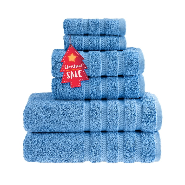 HALLEY Decorative Bath Towels Set, 6 Piece - Turkish Towel Set with Floral  Pattern, Highly Absorbent & Fade Resistant Fabric, 100% Cotton - Blue