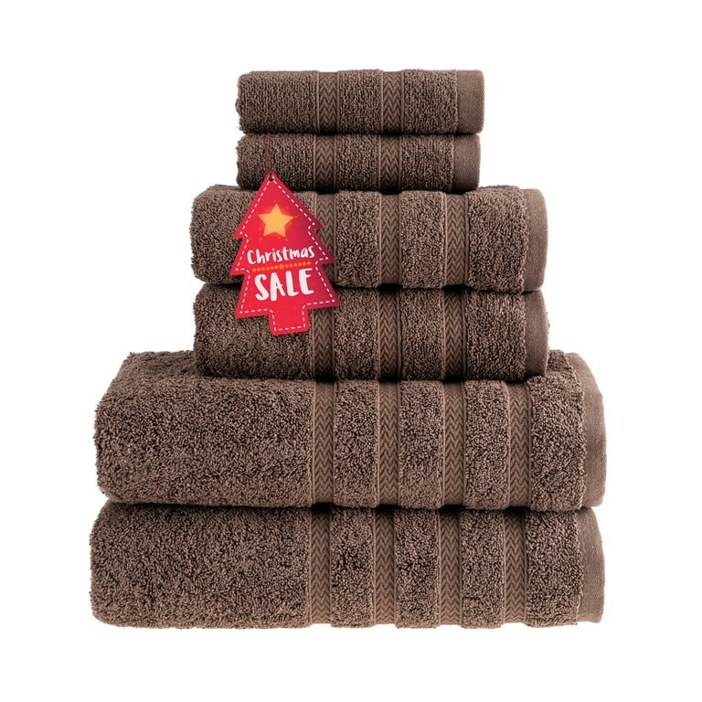 HALLEY Decorative Bath Towels Set, 6 Piece - Turkish Towel Set with Floral  Pattern, Highly Absorbent & Fade Resistant Fabric, 100% Cotton - Brown