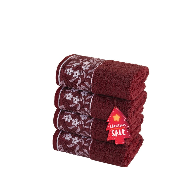 HALLEY Decorative Hand Towels Set, 4 Pack - Turkish Towel Set with Floral  Pattern, Highly Absorbent & Fade Resistant Fabric, 100% Cotton - Claret Red