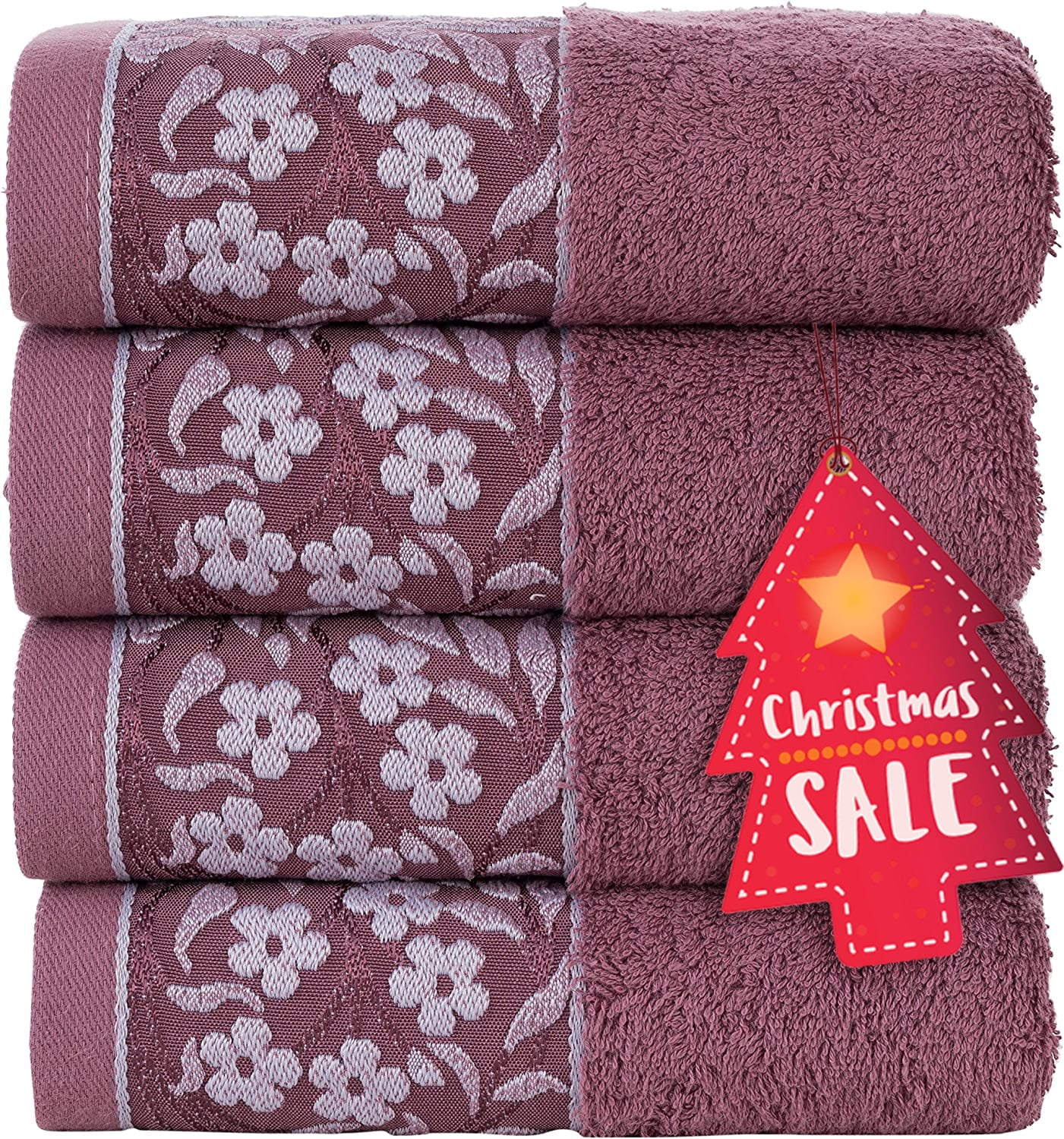 HALLEY Decorative Bath Towels Set, 6 Piece - Turkish Towel Set with Floral  Pattern, Highly Absorbent & Fade Resistant Fabric, 100% Cotton - White 
