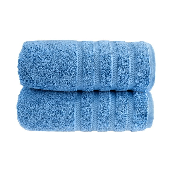 HALLEY Decorative Turkish Bath Towels Set, 2 Pieces - Highly Absorbent & Fade Resistant Fabric, 100% Cotton - Blue