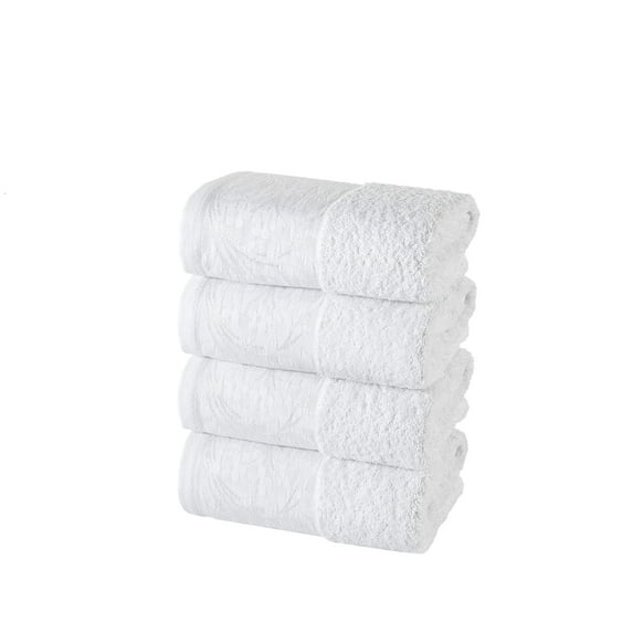 HALLEY Decorative Turkish Hand Towels Set, 4 Pieces- 650 GSM Highly Absorbent & Fade Resistant Fabric, 100% Cotton - White