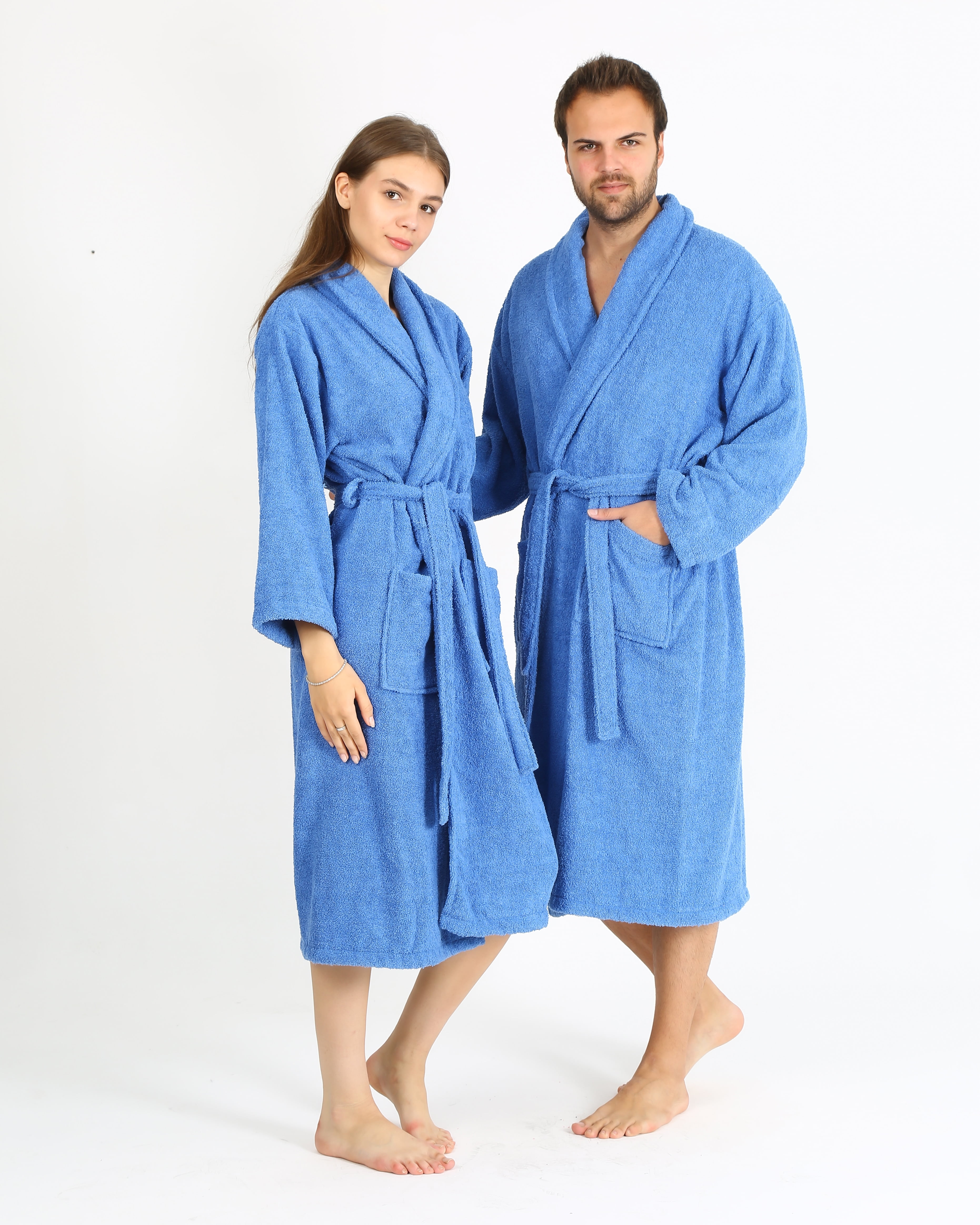 HALLEY Terry Cotton Luxury Bathrobe, Shawl Collar Spa Robe with Pockets