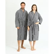 HALLEY Luxury Bathrobe for Women & Men, Shawl Collar Spa Bath Robes Terry Cotton Ultra Soft Shower Robe with Pockets - Grey S