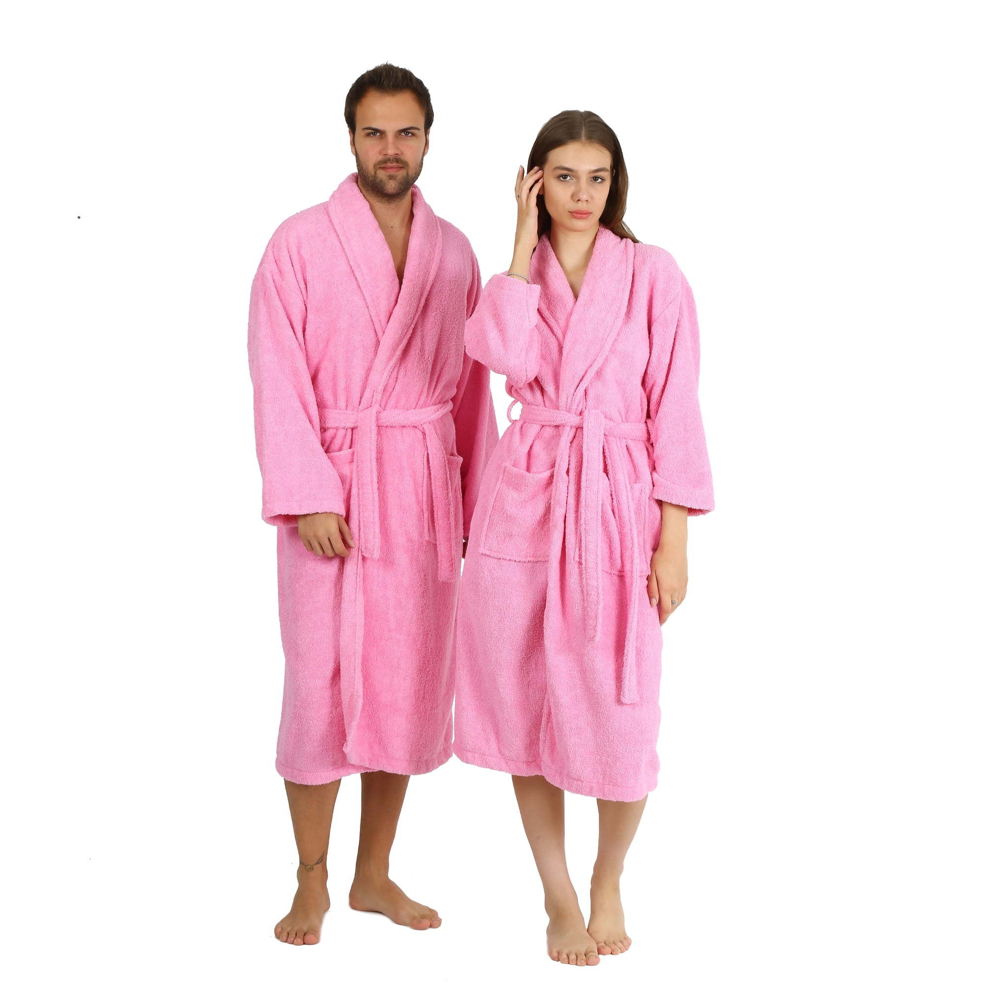 HALLEY Luxury Bathrobe for Women & Men, Shawl Collar Spa Bath Robes Terry Cotton Ultra Soft Shower Robe with Pockets - Pink (L) - Walmart.com