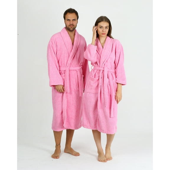 HALLEY Luxury Bathrobe for Women & Men, Shawl Collar Spa Bath Robes Terry Cotton Ultra Soft Shower Robe with Pockets - Pink (S)