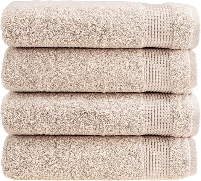 HALLEY Turkish 100% Cotton Towels (Pack of 4) Bath Towels Super Soft Highly Absorbent Hotel Quality Towels for Bathroom and Shower - Cream