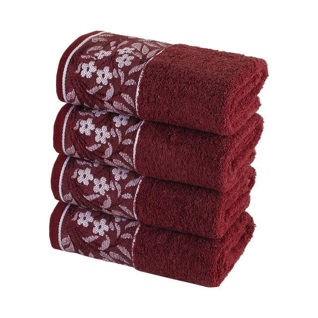 HALLEY Turkish 4 Pack Premium Hand Towels (4 Pieces) 650 GSM Highly Absorbent Super Soft 100% Cotton - 4 Hand Towels - Claret Red