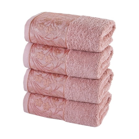 HALLEY Turkish 4 Pack Premium Hand Towels (4 Pieces) 650 GSM Highly Absorbent Super Soft 100% Cotton - 4 Hand Towels - Pink