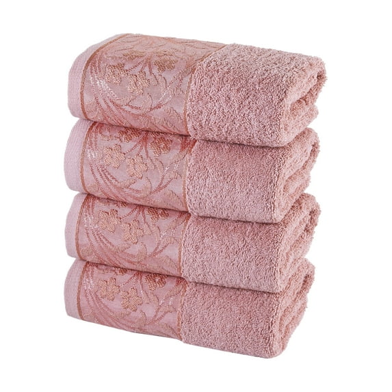 HALLEY Turkish 4 Pack Premium Hand Towels (4 Pieces) 650 GSM Highly Absorbent Super Soft 100% Cotton - 4 Hand Towels - Pink