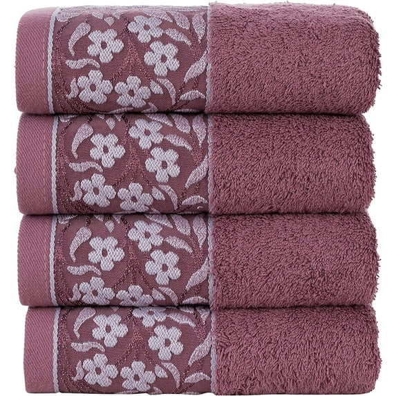 HALLEY Turkish 4 Pack Premium Hand Towels (4 Pieces) 650 GSM Highly Absorbent Super Soft 100% Cotton - 4 Hand Towels - Purple