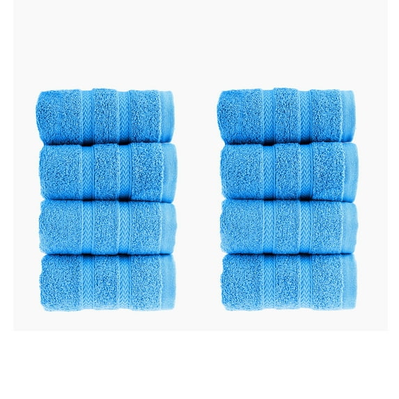 HALLEY Turkish 8 Pack Premium Washcloths (8 Pieces) 650 GSM Highly Absorbent Super Soft 100% Cotton - 8 Washcloths - Blue