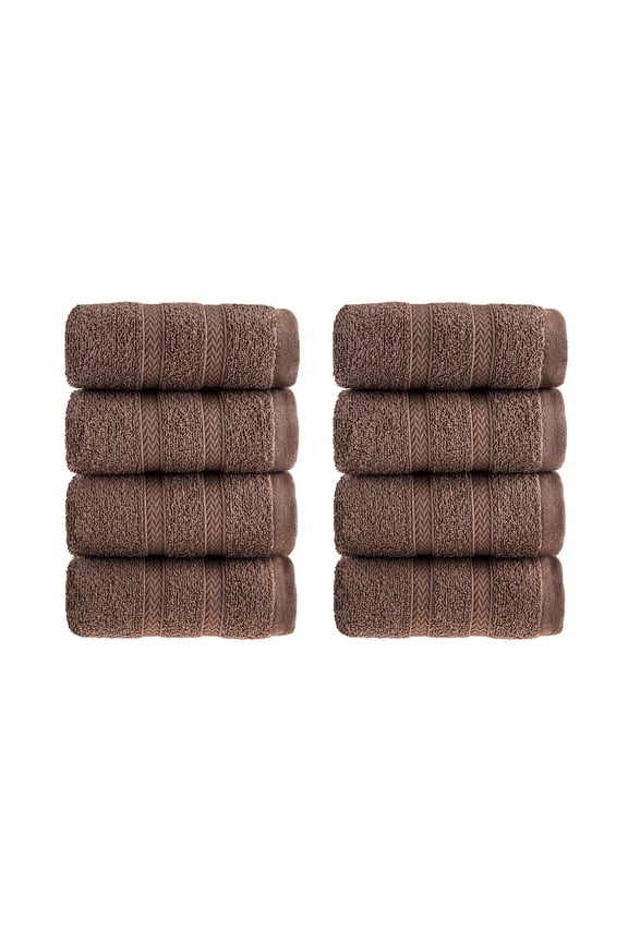 Turkish 8 Pack Premium Washcloths (8 Pieces) 650 GSM Highly Absorbent Super Soft 100% Cotton - 8 Washcloths - Brown