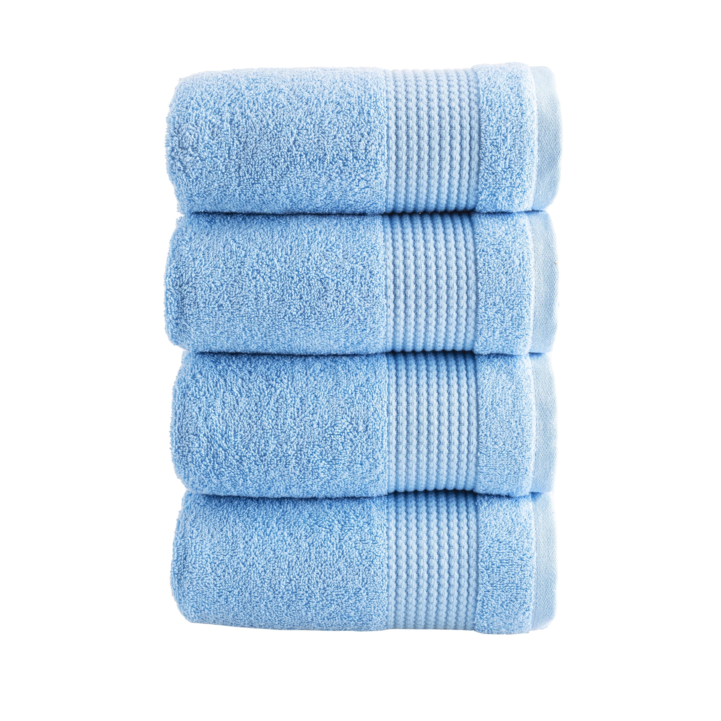 HALLEY Turkish Hand Towels Set - 4 Pack Bathroom Set, Ultra Soft, Machine Washable, Highly Absorbent, 100% Cotton - Luxury Spa Quality - Blue