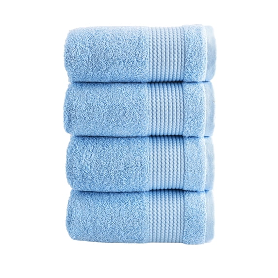 HALLEY Turkish Hand Towels Set - 4 Pack Bathroom Set, Ultra Soft, Machine Washable, Highly Absorbent, 100% Cotton - Luxury Spa Quality - Blue