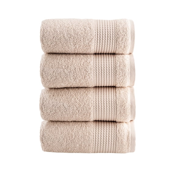 HALLEY Turkish Hand Towels Set - 4 Pack Bathroom Set, Ultra Soft, Machine Washable, Highly Absorbent, 100% Cotton - Luxury Spa Quality - Cream
