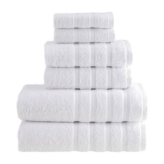 HALLEY Turkish Towels Set (6 Pieces) 650 GSM Highly Absorbent Super Soft 100% Cotton - 2 Bath Towels, 2 Hand Towels 2 Washcloths - White