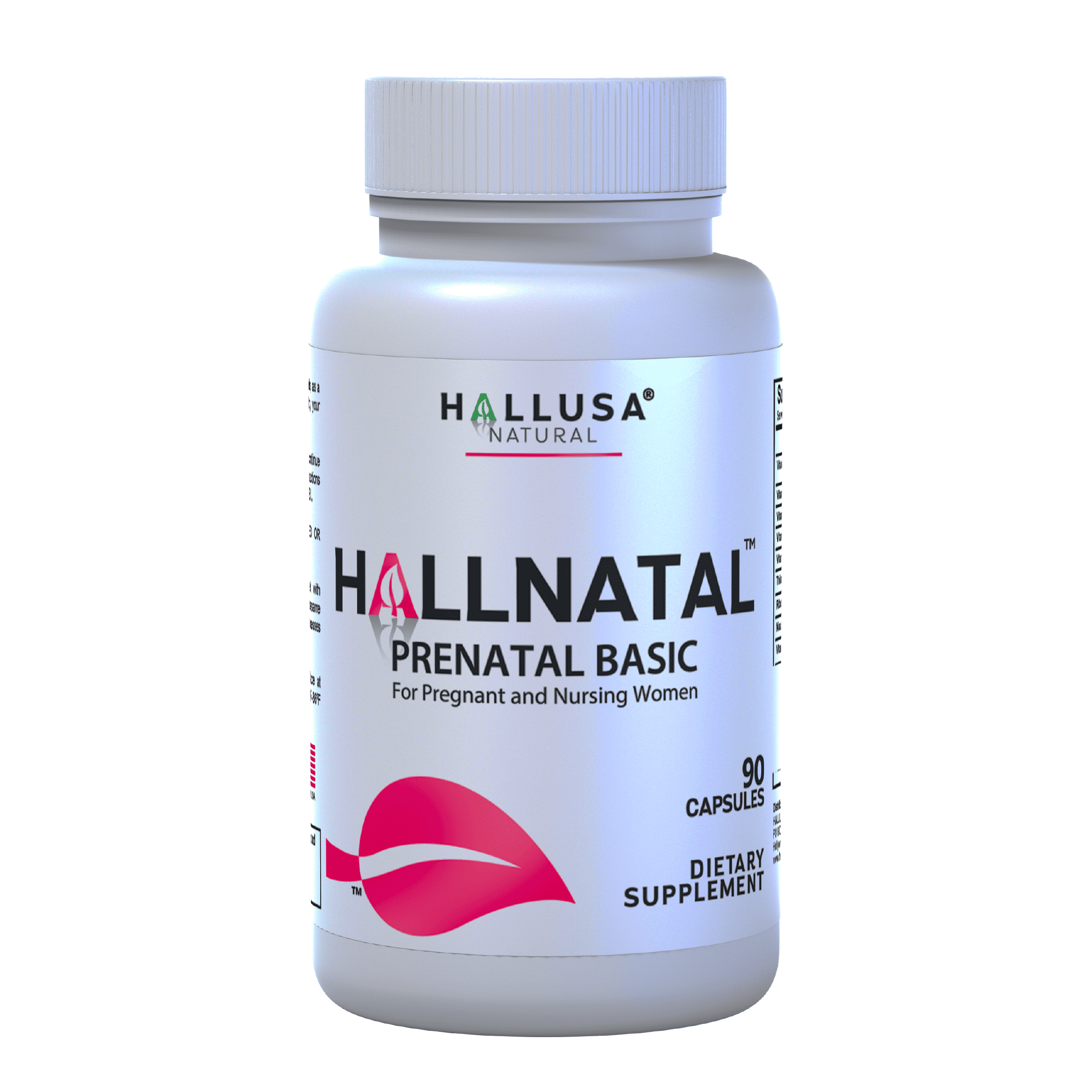 HALLNATAL - Basic Prenatal Vitamins for Women, Folate, Iron, B12 + 20 Essential Vitamins and Minerals, Pregnant and Nursing Women - 90 Capsules - 30 Servings - Hallusa Natural