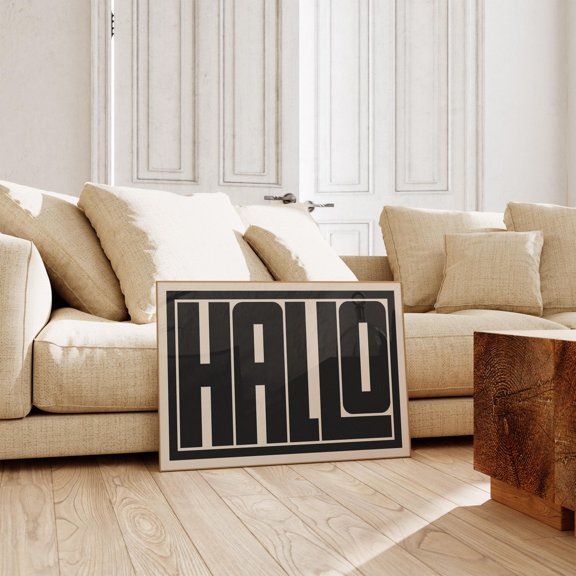 HALLO German Typography Modern Minimalist Wall Art, Unframed Paper Poster 8x10in