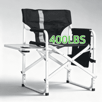 HALLOHII Directors Chair with Side Table - Aluminum Frame & Oxford Fabric, 400 lbs Capacity, Foldable Portable with Side Storage Bag & Table-1PC(Black)