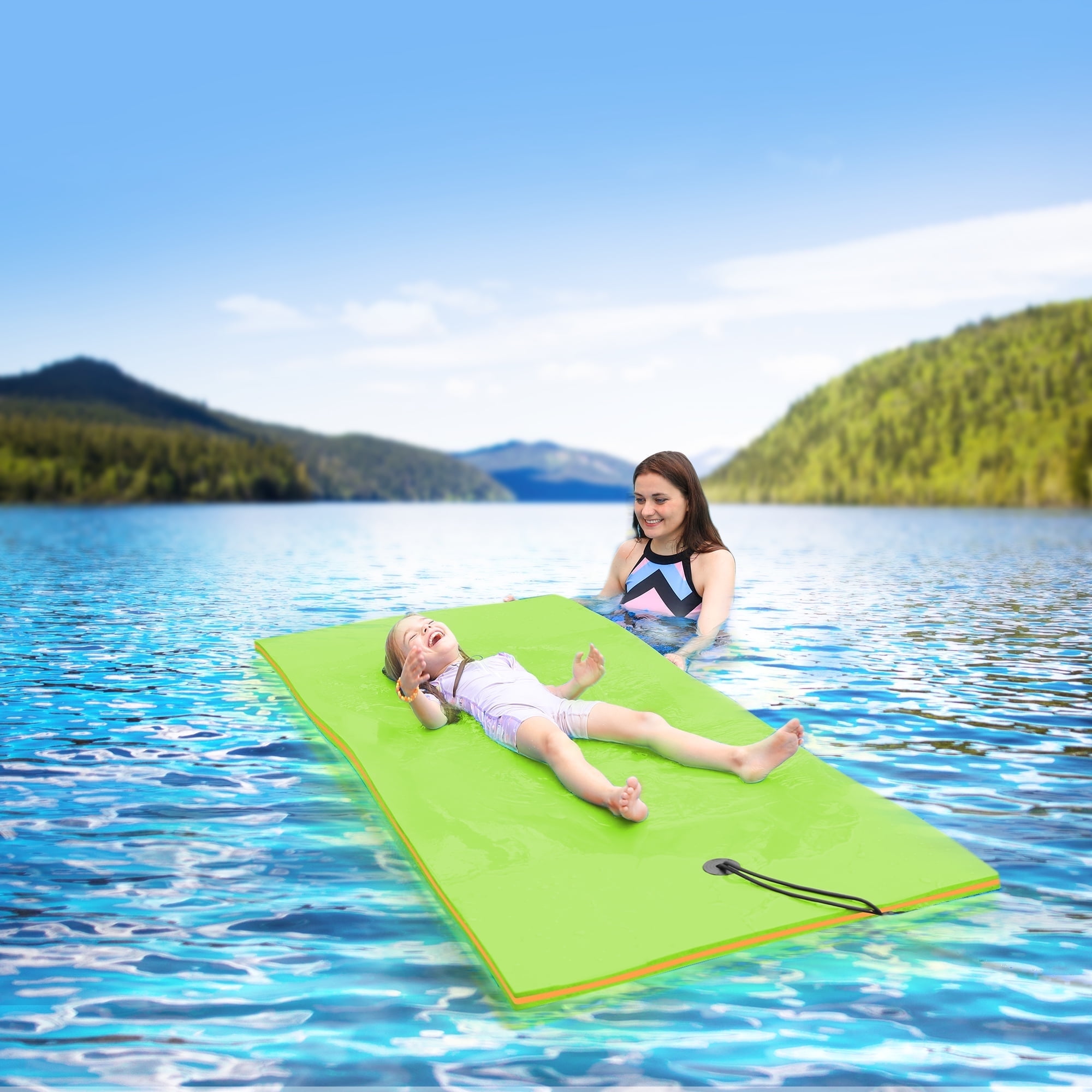 The Coupon deal of  WARMOUNTS Floating Water Pad for Single, 7 x 3 FT Tear-Resistant 3-Layer XPE Foam Floating Mat Recreation Relaxing Lily Pad for Pool Lake River Ocean Boats Outdoor Water Activities