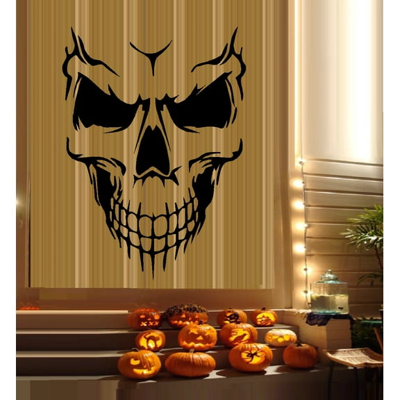 HALLOWEEN DECOR ~ Scary Skeleton Face #6 ~ HALLOWEEN: WALL OR WINDOW DECAL, 16" X 22" LRG THESE ARE NOT WINDOW CLINGS