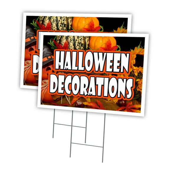 HALLOWEEN DECORATIONS 2 Pack Of 18" x 24" Yard Sign & Stake outdoor plastic window | Advertise Your Business | Stake Included Image On Front Only | Made in The USA