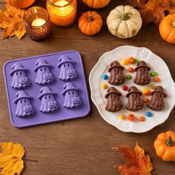 HALLOWEEN SILICONE GHOST ICE CUBE TRAY Compact Space Saving Design Perfect For Small Freezers Creates Ghost Shaped Ice For Festive Beverages