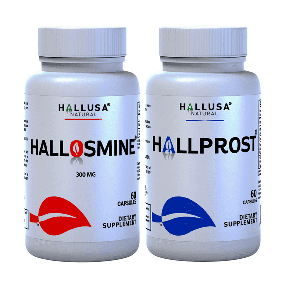 HALLPROST & HALLOSMINE (02 Bottles) - Prostate Supplements for Men + Diosmin Circulation - Prostate Support - Support for Circulation and Veins - 120 Caps - Hallusa Natural