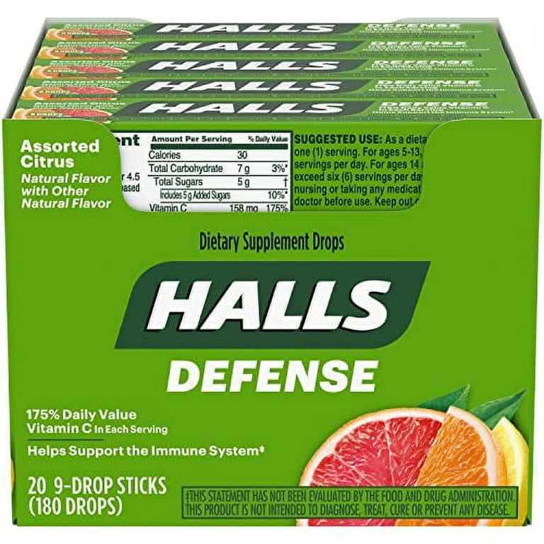 Halls Defense Drops Assorted Citrus, 180 Count - Individually Wrapped,  Antioxidant Vitamin C, Resealable Pouch in the Snacks & Candy department at