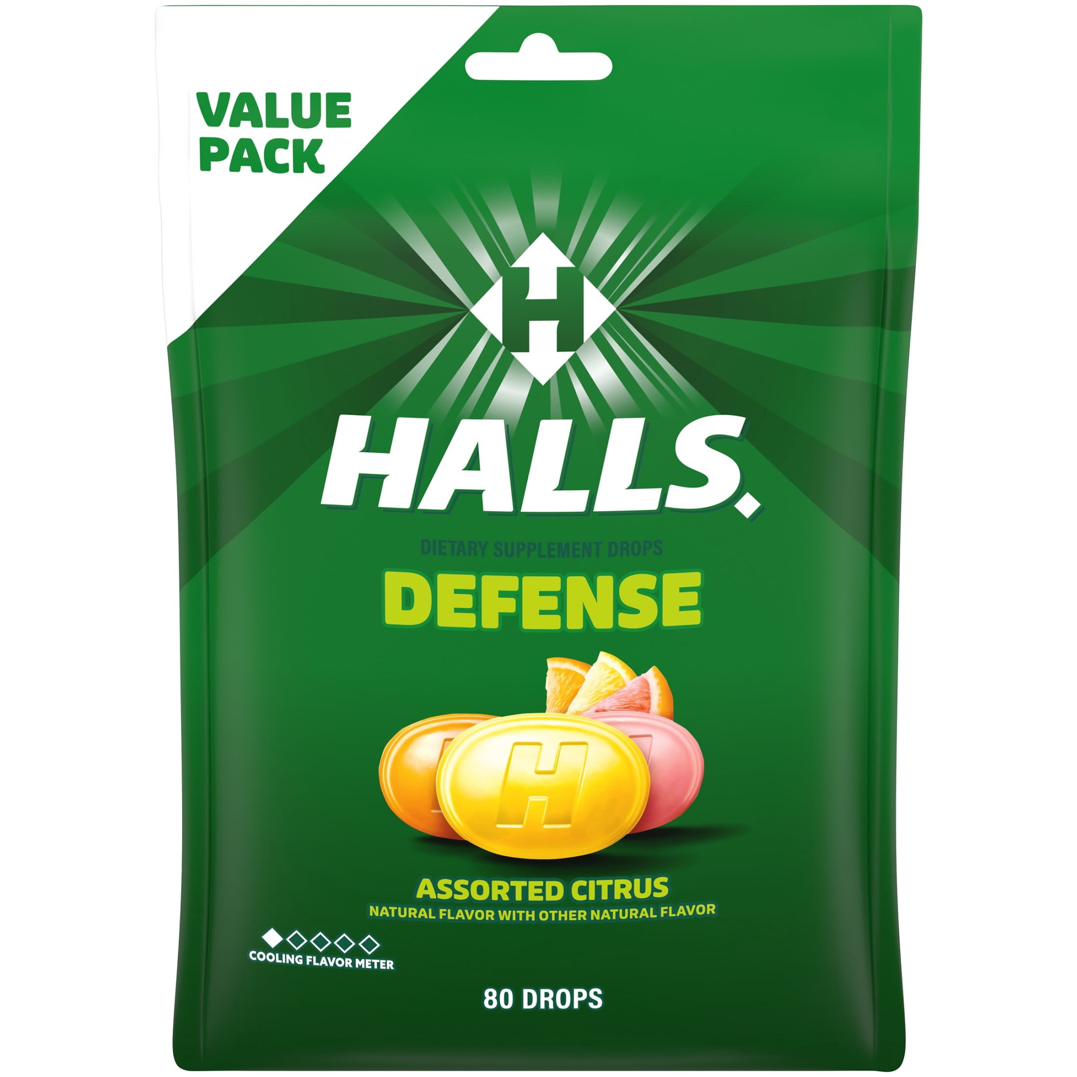 HALLS Defense Assorted Citrus Throat Drops, Vitamin C Dietary Supplements, Value Pack, 80 Drops