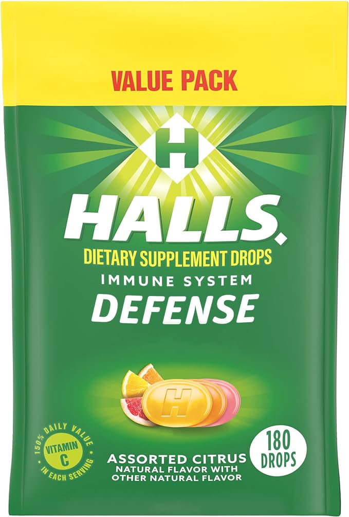 HALLS Defense Assorted Citrus Vitamin C Drops, Value Pack, 180 Drops