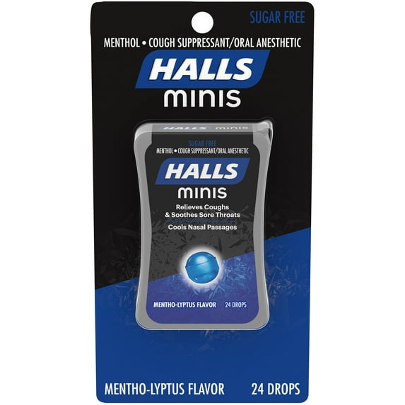 HALLS Minis Mentho-Lyptus Flavor Sugar Free Cough Drops, 24 Drops