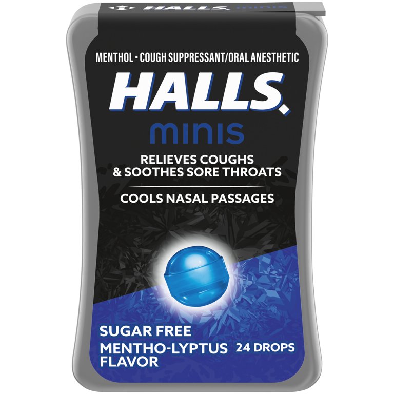 HALLS Minis Mentho Lyptus Flavor Sugar Free Cough Drops 24 Drops