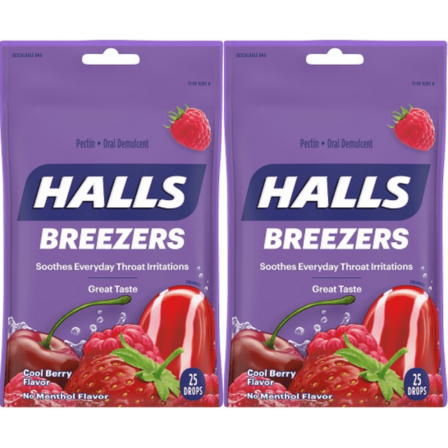 HALLS Relief BREEZERS COOL BERRY Cough Drops, 25 Drops Per Pack (Pack