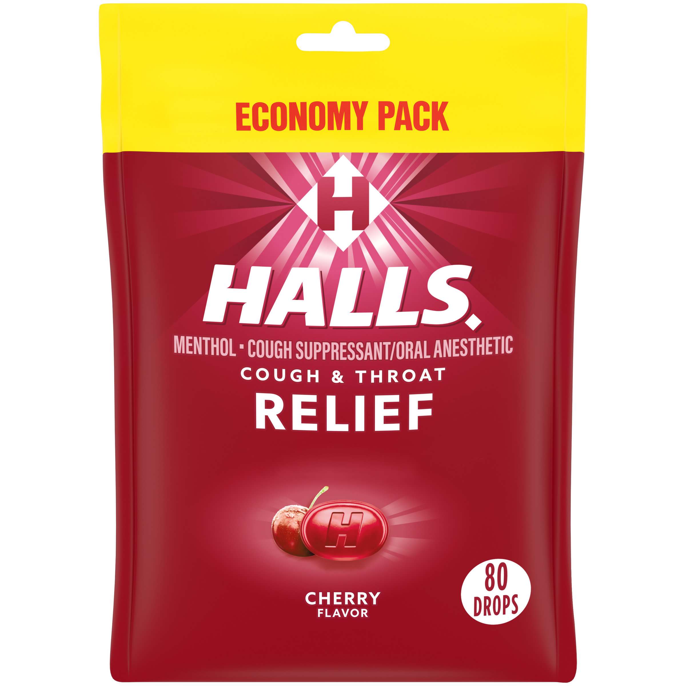 HALLS Relief Cherry Cough Drops, Economy Pack, 80 Drops - image 1 of 12
