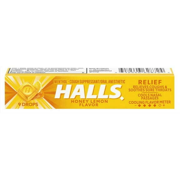 PR HALLS Relief Honey Lemon Cough Drops, 9 Drops