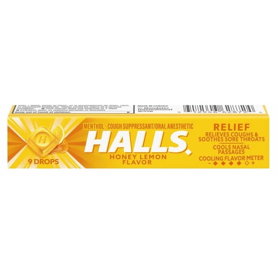 PR HALLS Relief Honey Lemon Cough Drops, 9 Drops